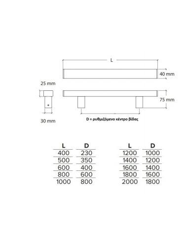 Stainless steel front door handle series 1031 with adjustable screw center
