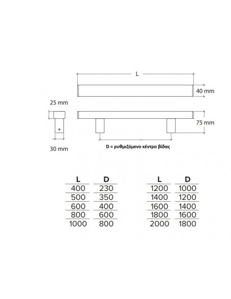 Ανοξείδωτη λαβή εξώπορτας σειρά 1031 με ρυθμιζόμενο κέντρο βίδας Ανοξείδωτη λαβή εξώπορτας σειρά 1031 με ρυθμιζόμενο κέντρο βίδας
