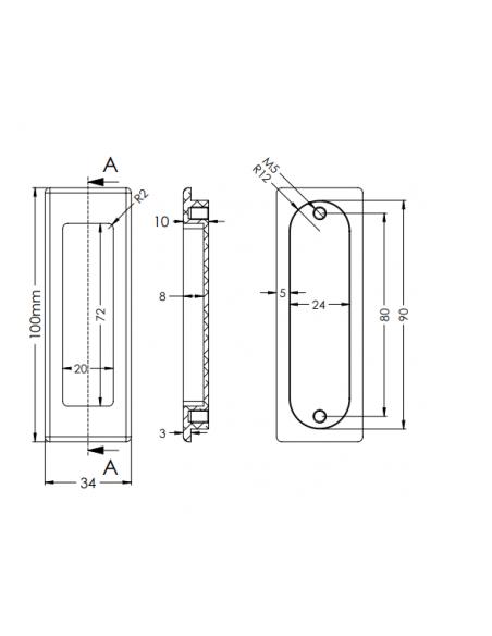 SOLID ANODIZED ALUMINUM FLUSH PULL HANDLE FOR FRAMES