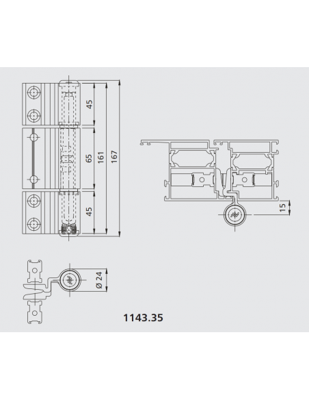 Rollenband hinge for aluminum doors