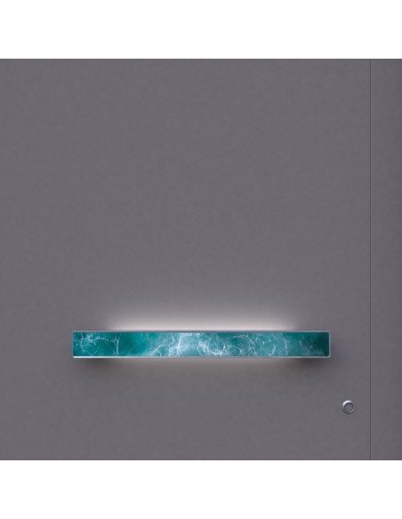 Main entrance door handle with graphic print on glass - modern