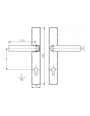 Πόμολο (χερούλι) αλουμινίου με πλάκα ζεύγος 37...