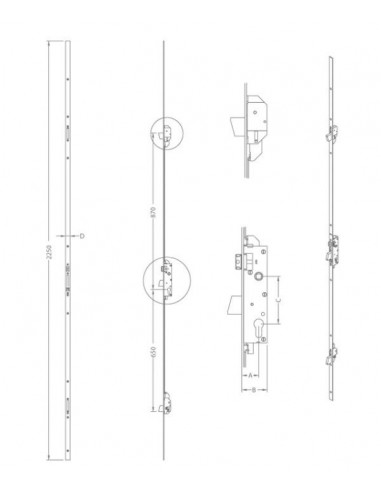 Κλειδαριά ασφαλείας μαχαιρωτή 3 Σημείων 35άρα, μπίλιας