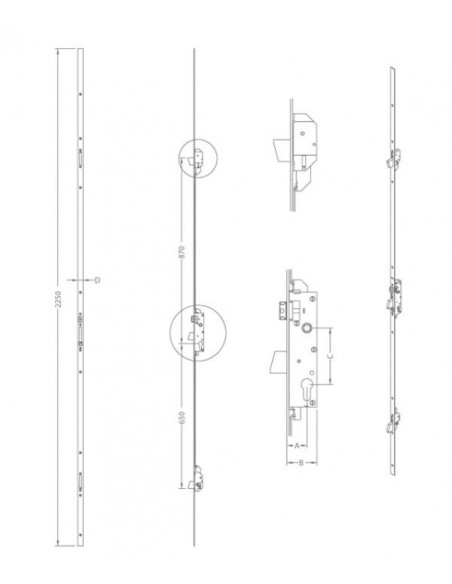 Κλειδαριά ασφαλείας μαχαιρωτή 3 Σημείων 35άρα, μπίλιας Κλειδαριά ασφαλείας μαχαιρωτή 3 Σημείων 35άρα, μπίλιας
