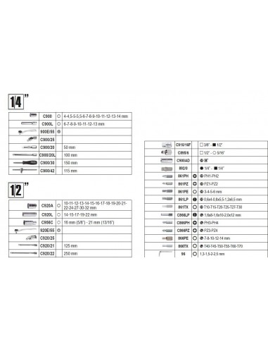 Συλλογή με 13 καρυδάκια, 18 μύτες, 4 γωνιακά κλειδιά Allen και 7 βοηθητικά εξαρτήματα σε πλαστική κασετίνα