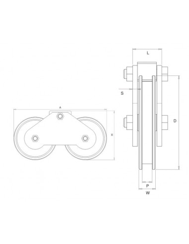 Trolley with two double wheels round profile