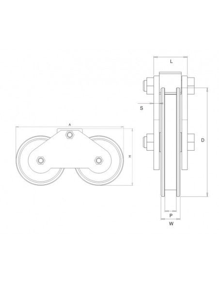 Trolley with two double wheels round profile