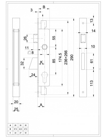 Security lock 3 Points Opening with Latch