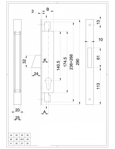 Security lock 3 Points Opening with Latch