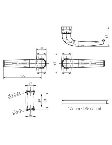 Διπλό πόμολο χερούλι αλουμινίου με ροζέτα για πόρτα