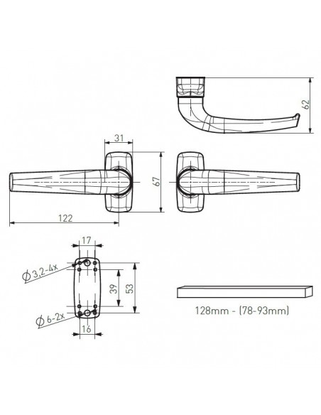 Διπλό πόμολο χερούλι αλουμινίου με ροζέτα για πόρτα