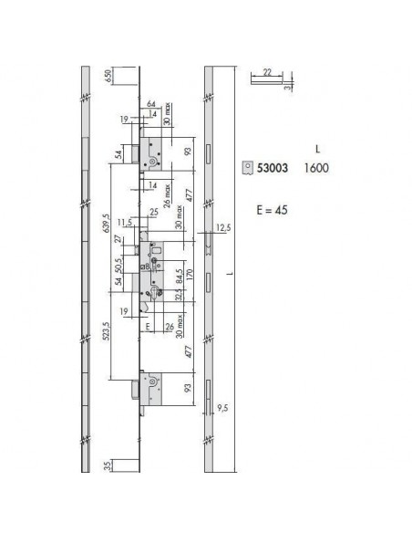 Κλειδαριά Τριών Σημείων Κυλίνδρου Cisa 53003-45 Κλειδαριά Τριών Σημείων Κυλίνδρου Cisa 53003-45