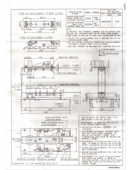 Μηχανισμός δαπέδου επαναφοράς πόρτας RYOBI MS 202K JAPAN