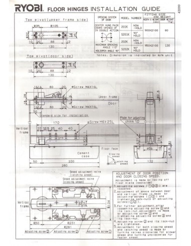 Μηχανισμός δαπέδου επαναφοράς πόρτας RYOBI MS 202K JAPAN