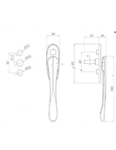 Χαμηλή χειρολαβή με καρέ 7x32mm