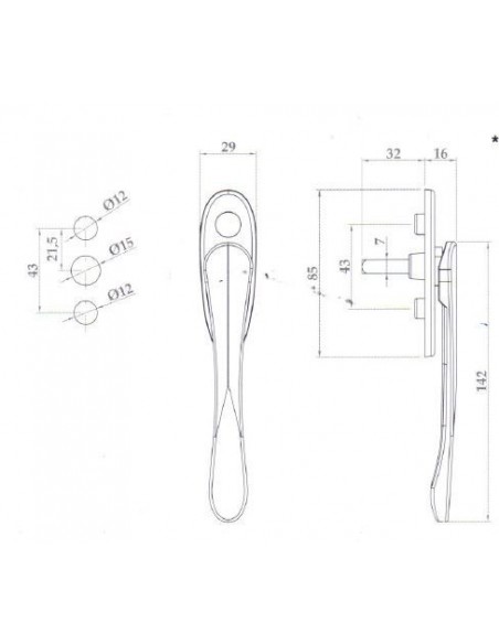 Χαμηλή χειρολαβή με καρέ 7x32mm Χαμηλή χειρολαβή με καρέ 7x32mm