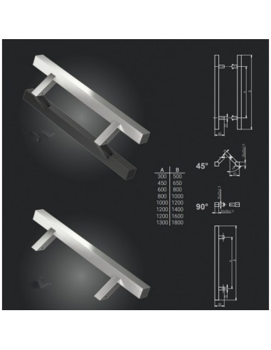 Ανοξείδωτη ίσια λαβή εξώπορτας τετράγωνη KW Ζεύγος
