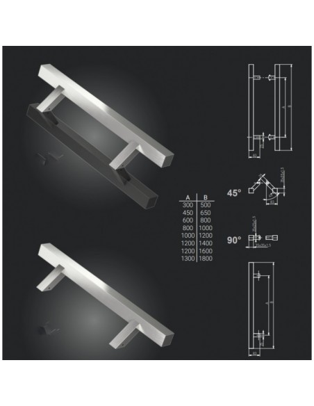 Ανοξείδωτη ίσια λαβή εξώπορτας τετράγωνη KW Ζεύγος Ανοξείδωτη ίσια λαβή εξώπορτας τετράγωνη KW Ζεύγος
