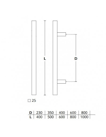 Aνοξείδωτη λαβή εξώπορτας 25x25