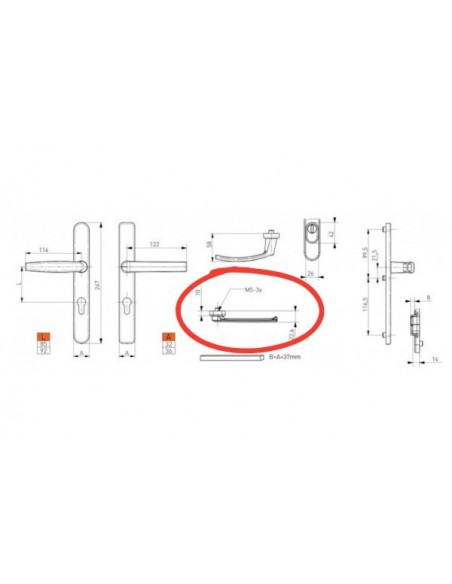 Πόμολο (χερούλι) αλουμινίου διπλό ρολών με πλάκα 