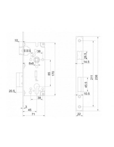 Κλειδαριά Ασφαλείας Εξώπορτας 45mm Κλειδαριά Ασφαλείας Εξώπορτας 45mm